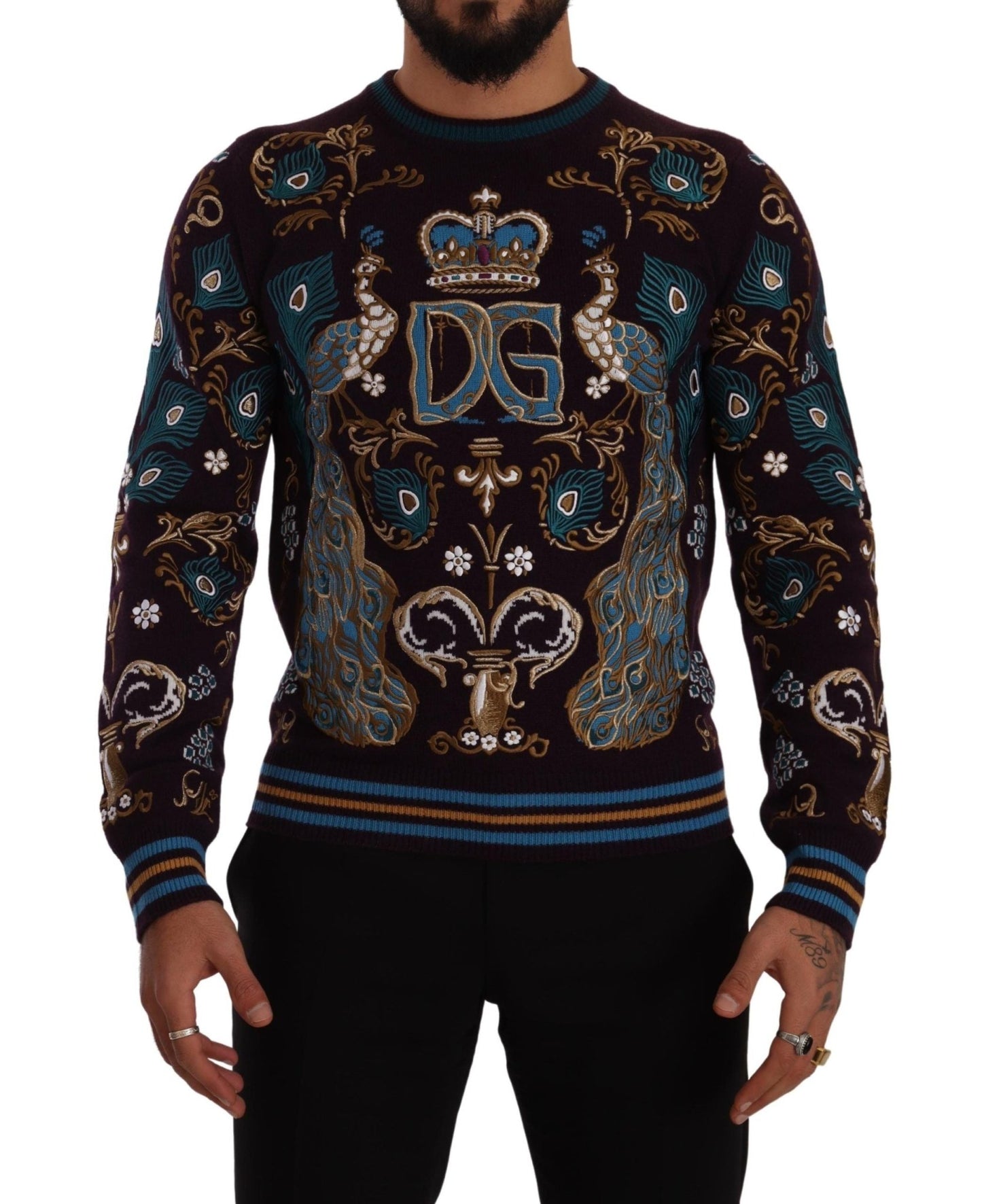 Dolce & Gabbana Bordeaux Cashmere DG Crown Embroidered Sweater - Le schmidt