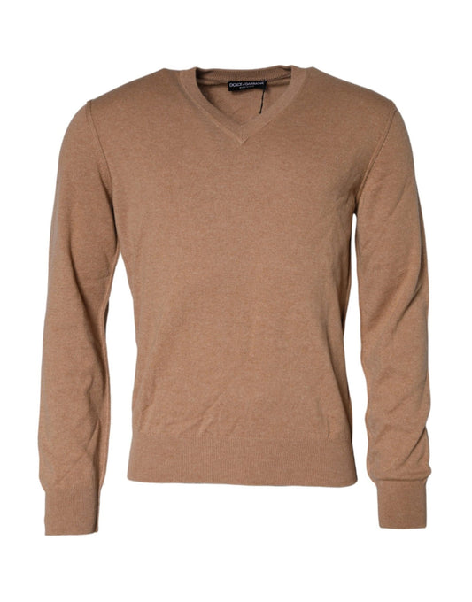 Dolce & Gabbana Brown Cashmere Knit V - neck Pullover Sweater - Le schmidt