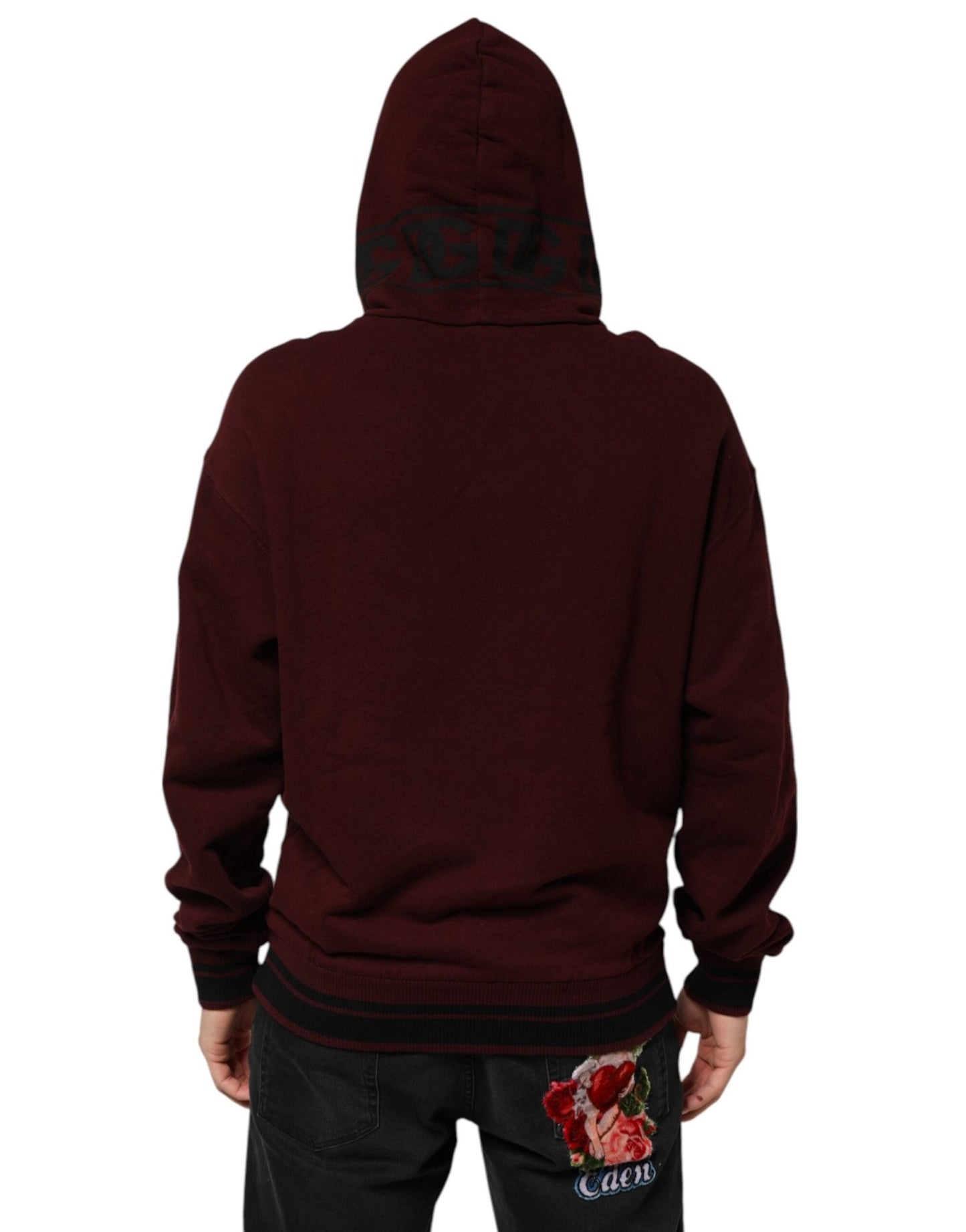 Dolce & Gabbana Burgundy Cotton Plaid Lined Men Hoodie Sweater - Le schmidt
