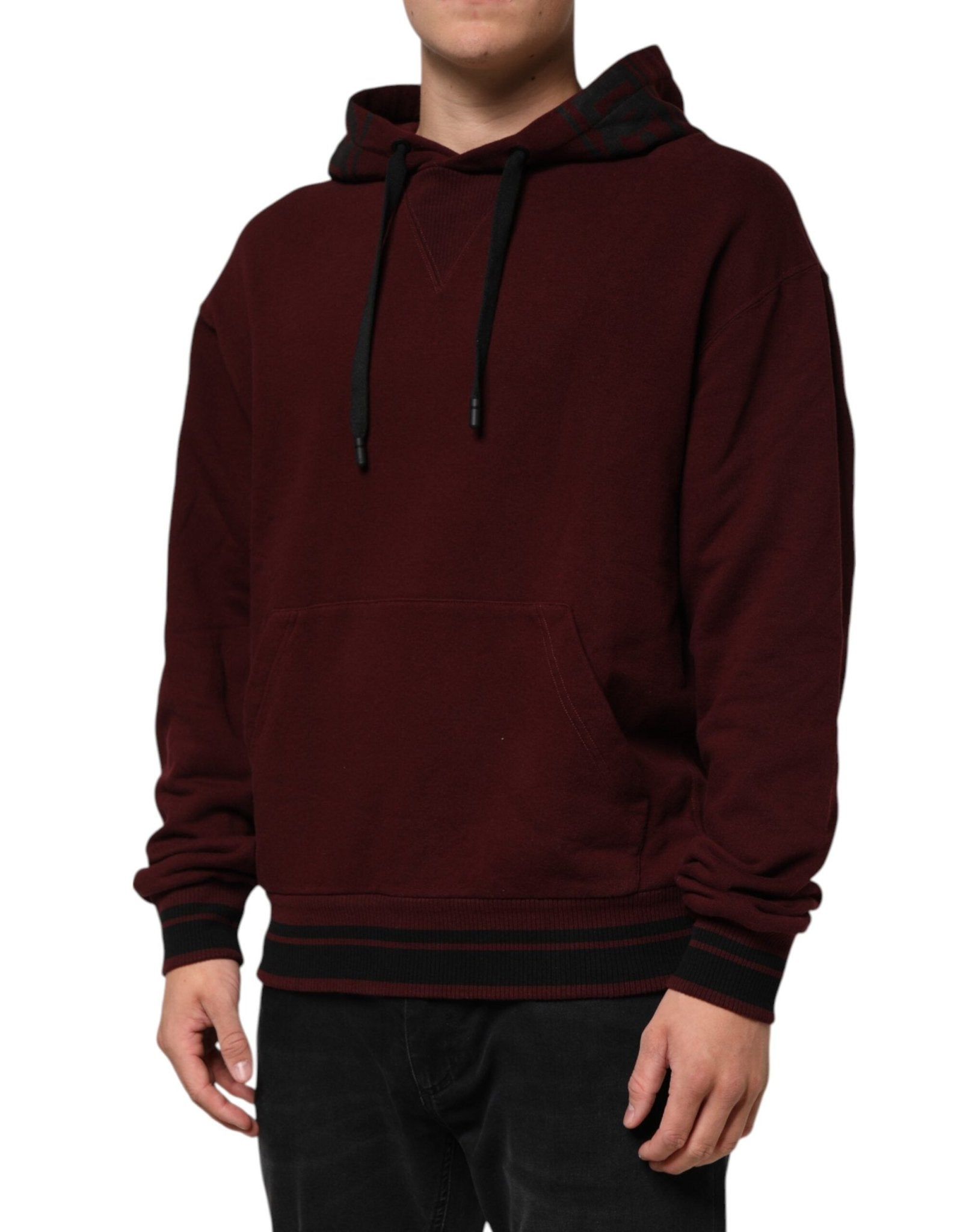 Dolce & Gabbana Burgundy Cotton Plaid Lined Men Hoodie Sweater - Le schmidt