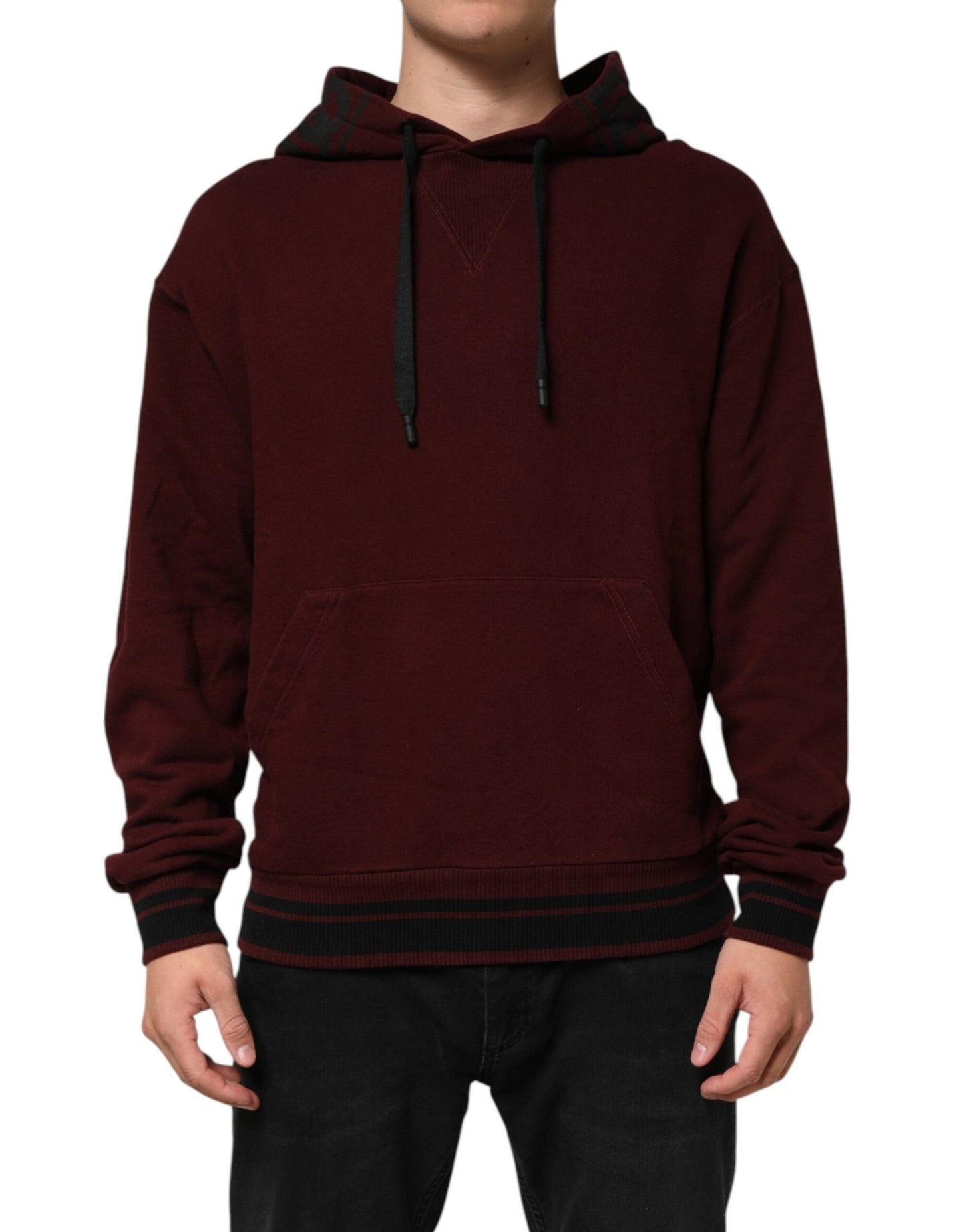 Dolce & Gabbana Burgundy Cotton Plaid Lined Men Hoodie Sweater - Le schmidt