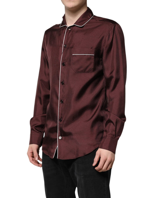 Dolce & Gabbana Burgundy Silk Dotted Long Sleeves Shirt - Le schmidt