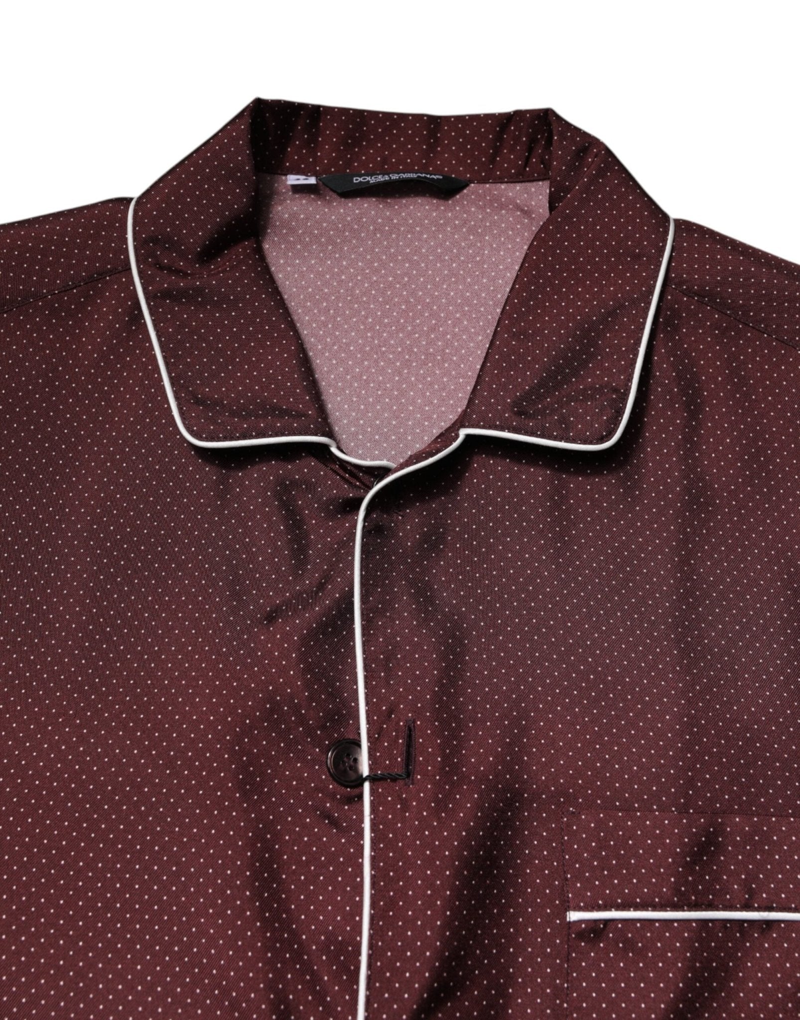 Dolce & Gabbana Burgundy Silk Dotted Long Sleeves Shirt - Le schmidt
