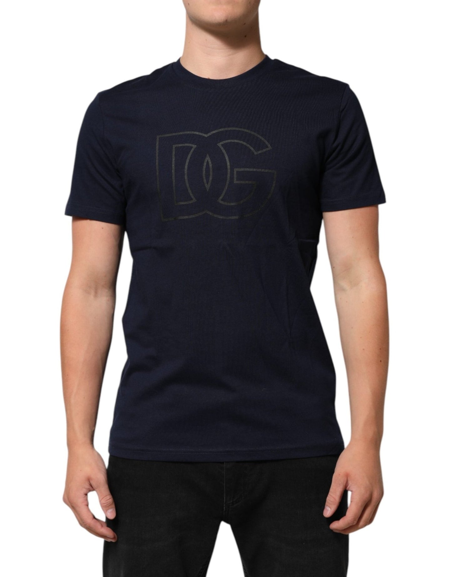 Dolce & Gabbana Dark Blue Cotton DG Logo Print Men’s Top T-shirt - Le schmidt