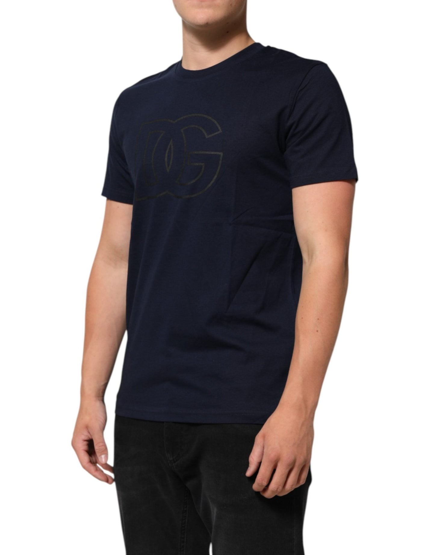 Dolce & Gabbana Dark Blue Cotton DG Logo Print Men’s Top T-shirt - Le schmidt