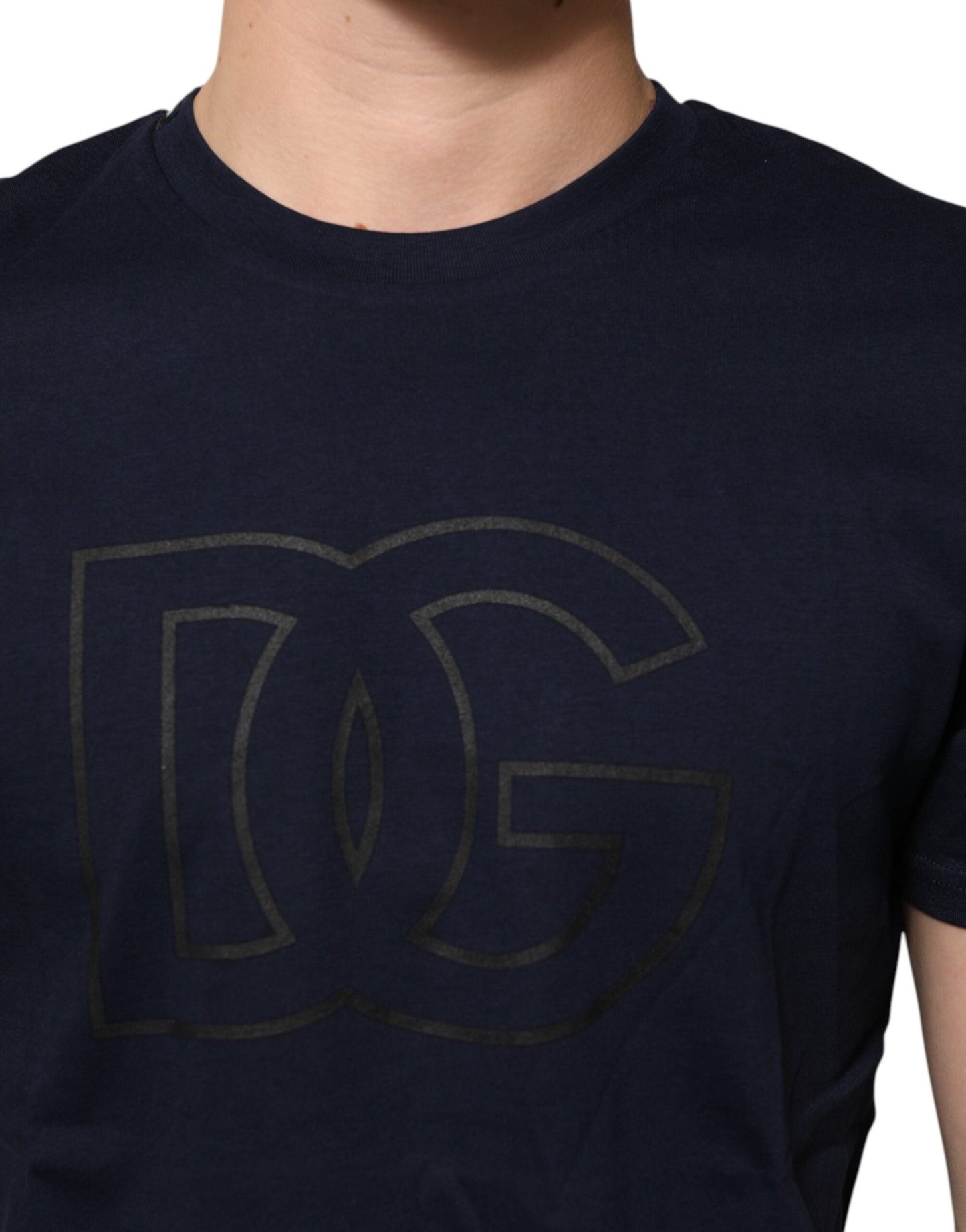 Dolce & Gabbana Dark Blue Cotton DG Logo Print Men’s Top T-shirt - Le schmidt