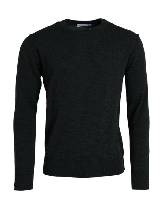 Dolce & Gabbana Dark Gray Wool Crew Neck Pullover Sweater - Le schmidt