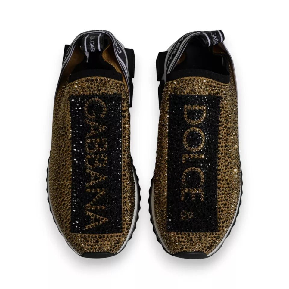 Dolce & Gabbana Gold Rhinestones Sorrento Sneakers Shoes - Le schmidt
