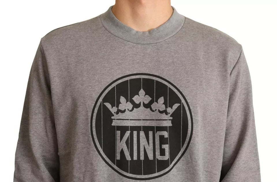 Dolce & Gabbana Gray Crown King Cotton Pullover Sweater - Le schmidt