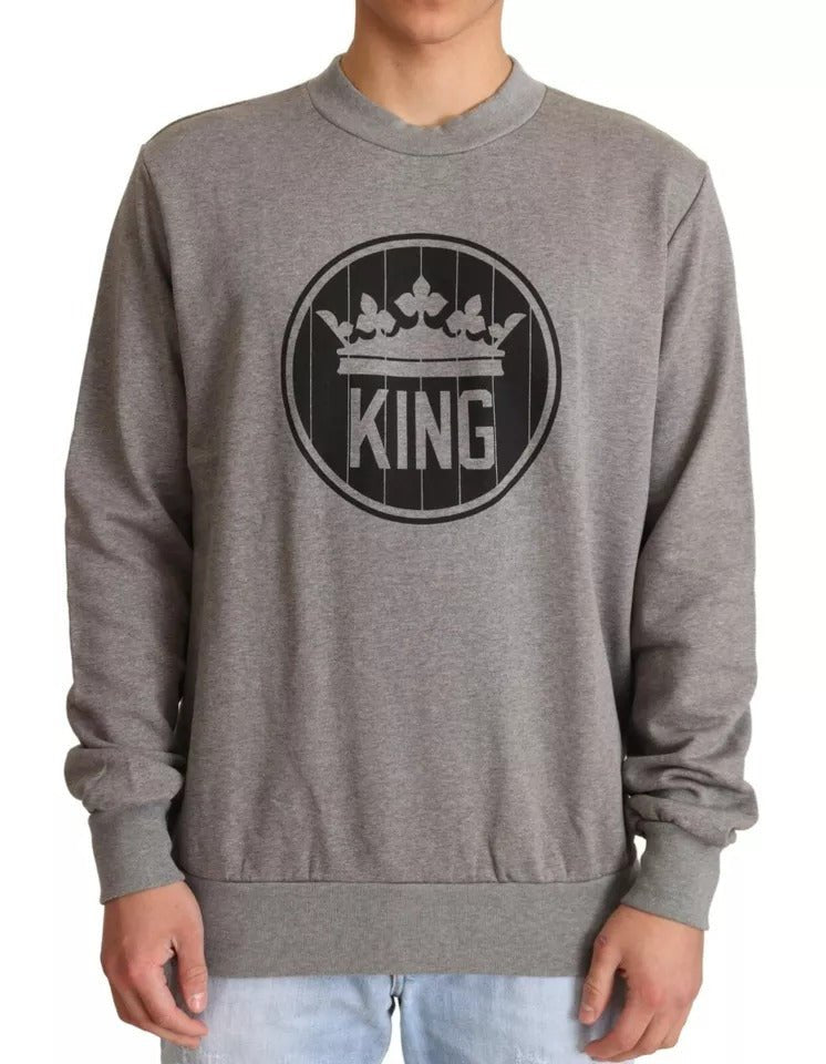 Dolce & Gabbana Gray Crown King Cotton Pullover Sweater - Le schmidt