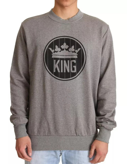 Dolce & Gabbana Gray Crown King Cotton Pullover Sweater - Le schmidt
