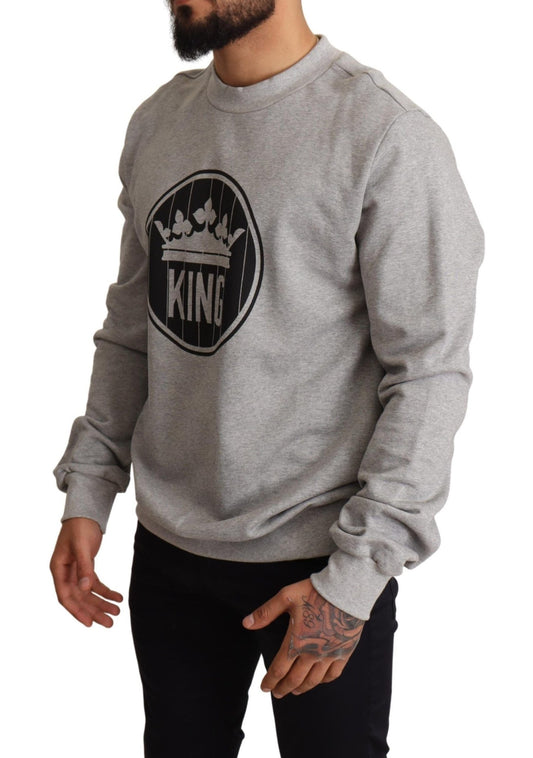 Dolce & Gabbana Gray Crown King Print Cotton Sweater - Le schmidt