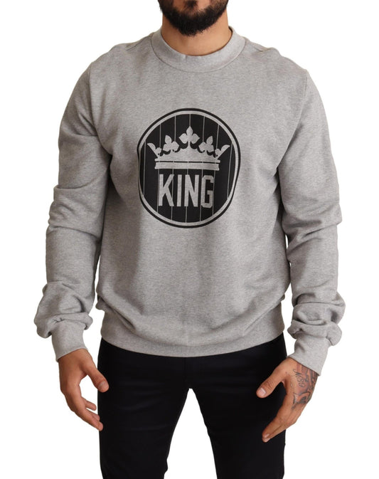 Dolce & Gabbana Gray Crown King Print Cotton Sweater - Le schmidt
