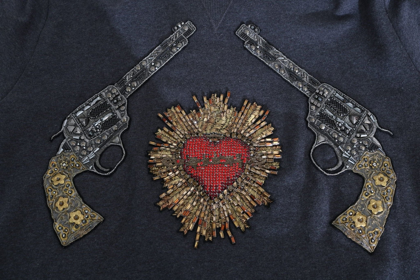 Dolce & Gabbana Gray Hooded Red Crystal Heart Gun Sweater - Le schmidt