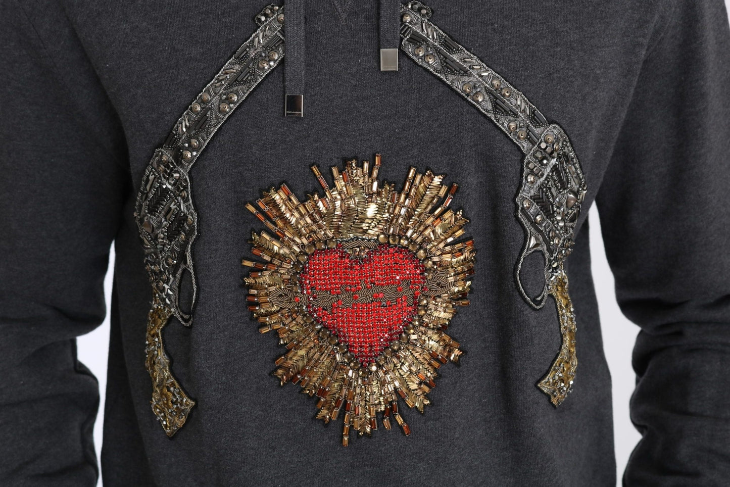 Dolce & Gabbana Gray Hooded Red Crystal Heart Gun Sweater - Le schmidt