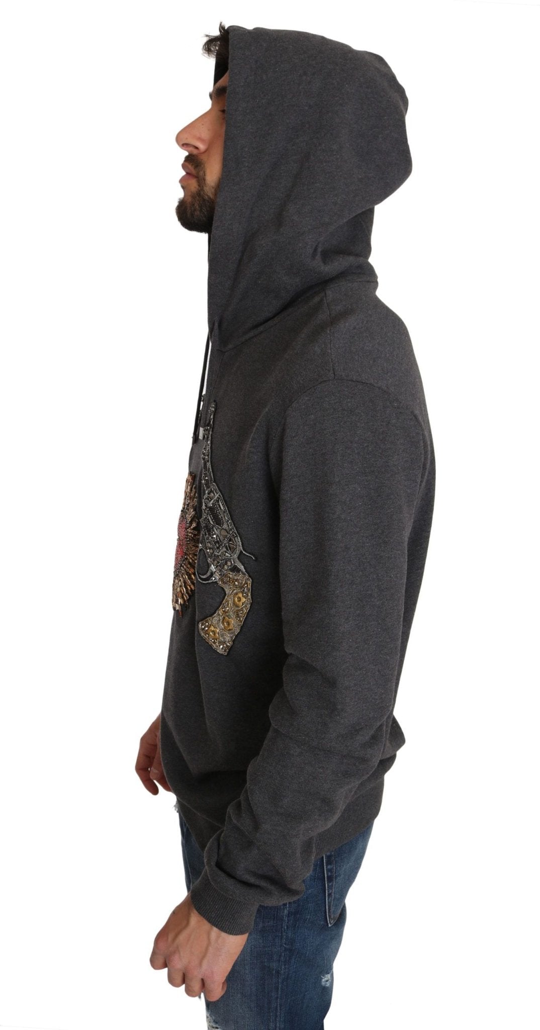 Dolce & Gabbana Gray Hooded Red Crystal Heart Gun Sweater - Le schmidt