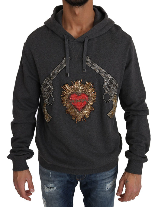 Dolce & Gabbana Gray Hooded Red Crystal Heart Gun Sweater - Le schmidt