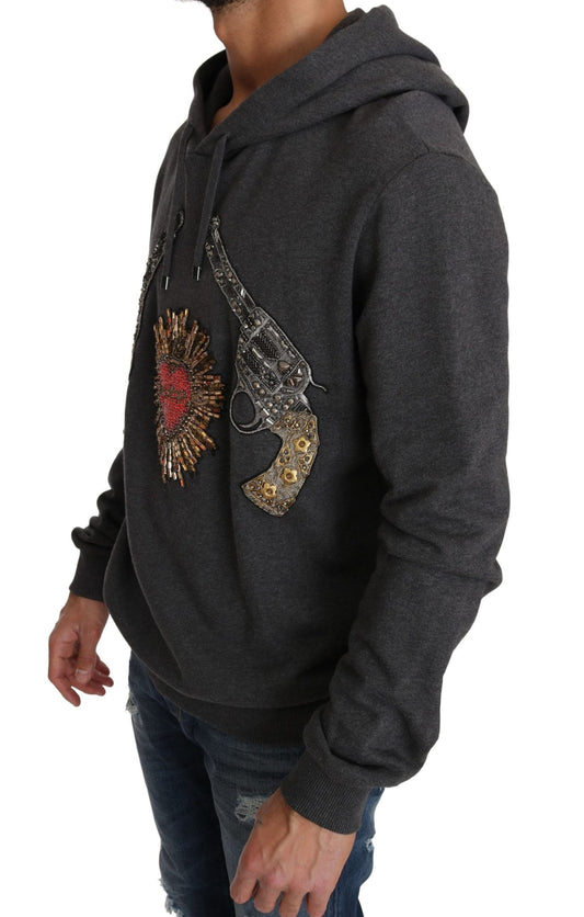 Dolce & Gabbana Gray Hooded Red Crystal Heart Gun Sweater - Le schmidt