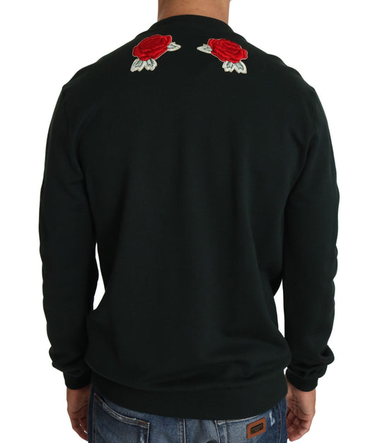 Dolce & Gabbana Green Crystal Heart Roses Gun Sweater - Le schmidt
