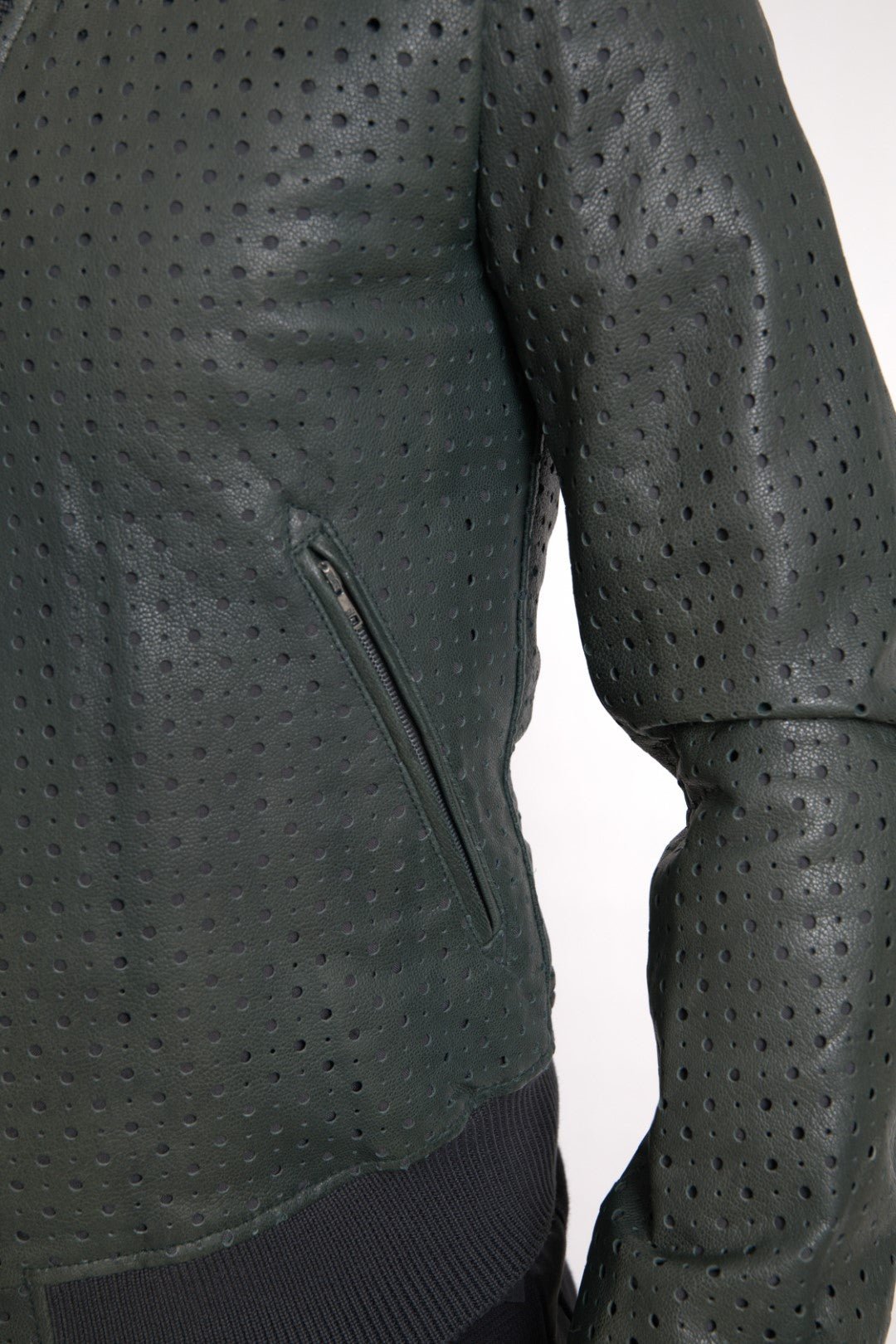 Dolce & Gabbana Green Perforated Leather Bomber Jacket - Le schmidt