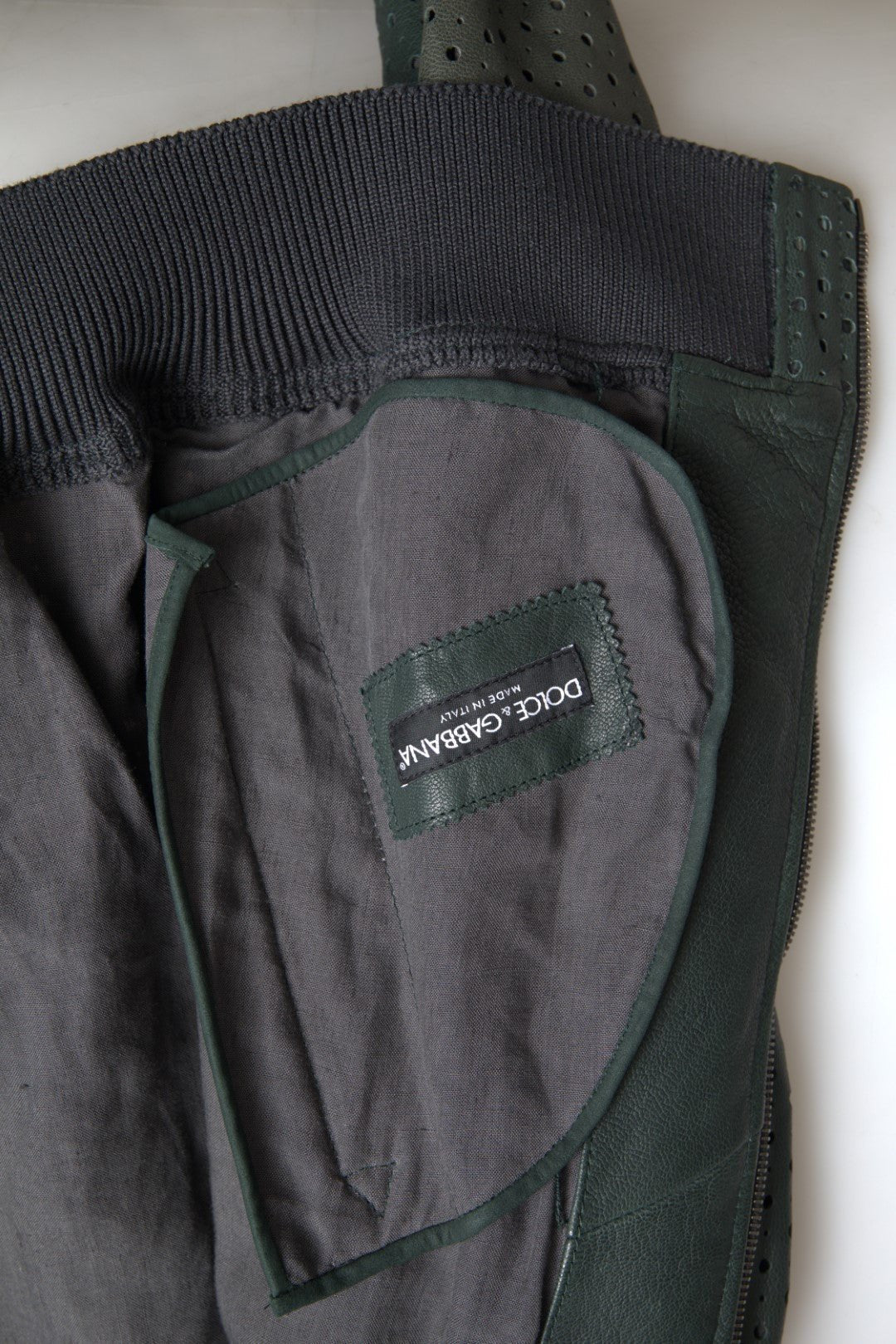 Dolce & Gabbana Green Perforated Leather Bomber Jacket - Le schmidt