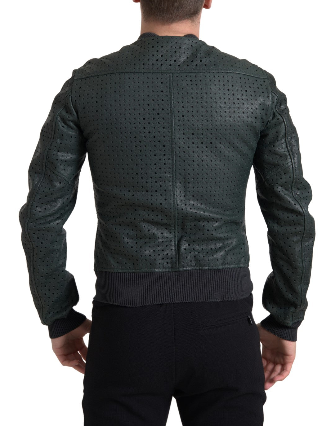Dolce & Gabbana Green Perforated Leather Bomber Jacket - Le schmidt