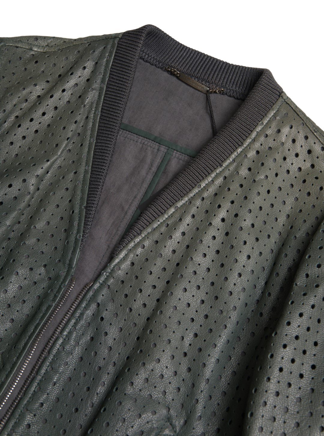 Dolce & Gabbana Green Perforated Leather Bomber Jacket - Le schmidt