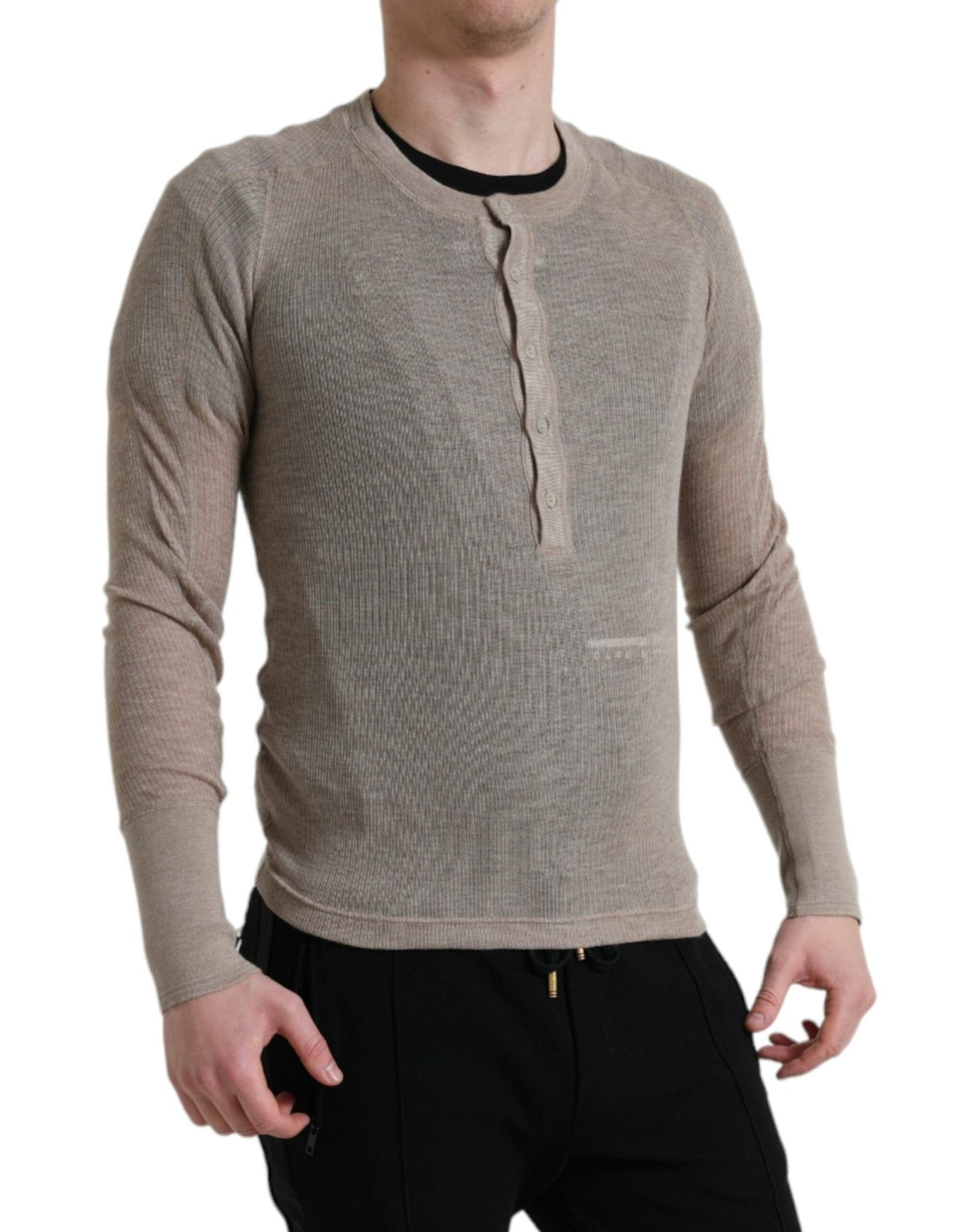 Dolce & Gabbana Henley Pullover Beige Cashmere Sweater - Le schmidt