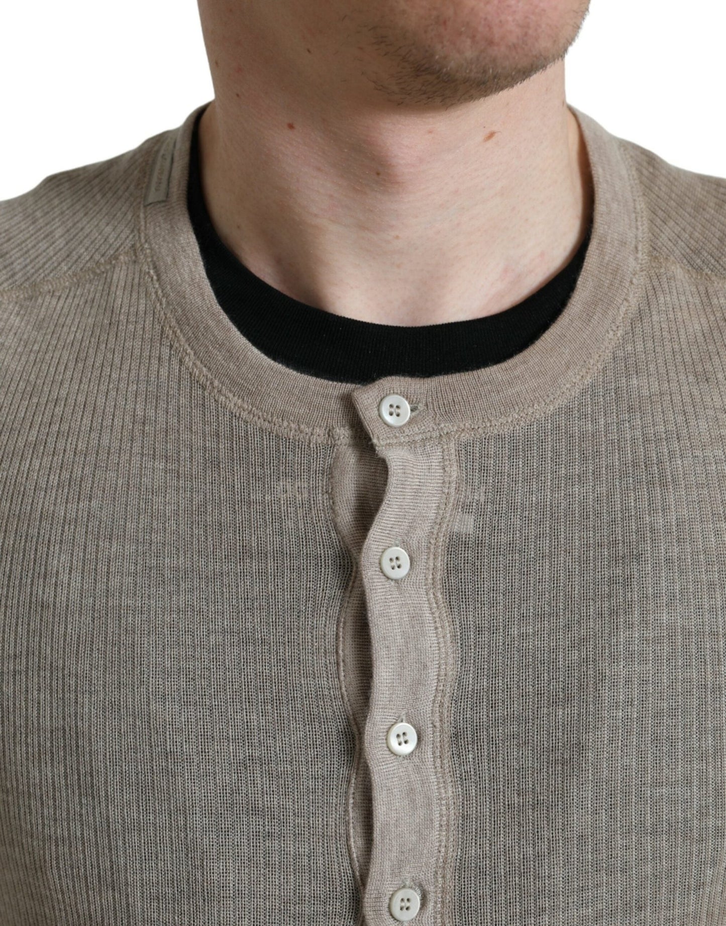 Dolce & Gabbana Henley Pullover Beige Cashmere Sweater - Le schmidt