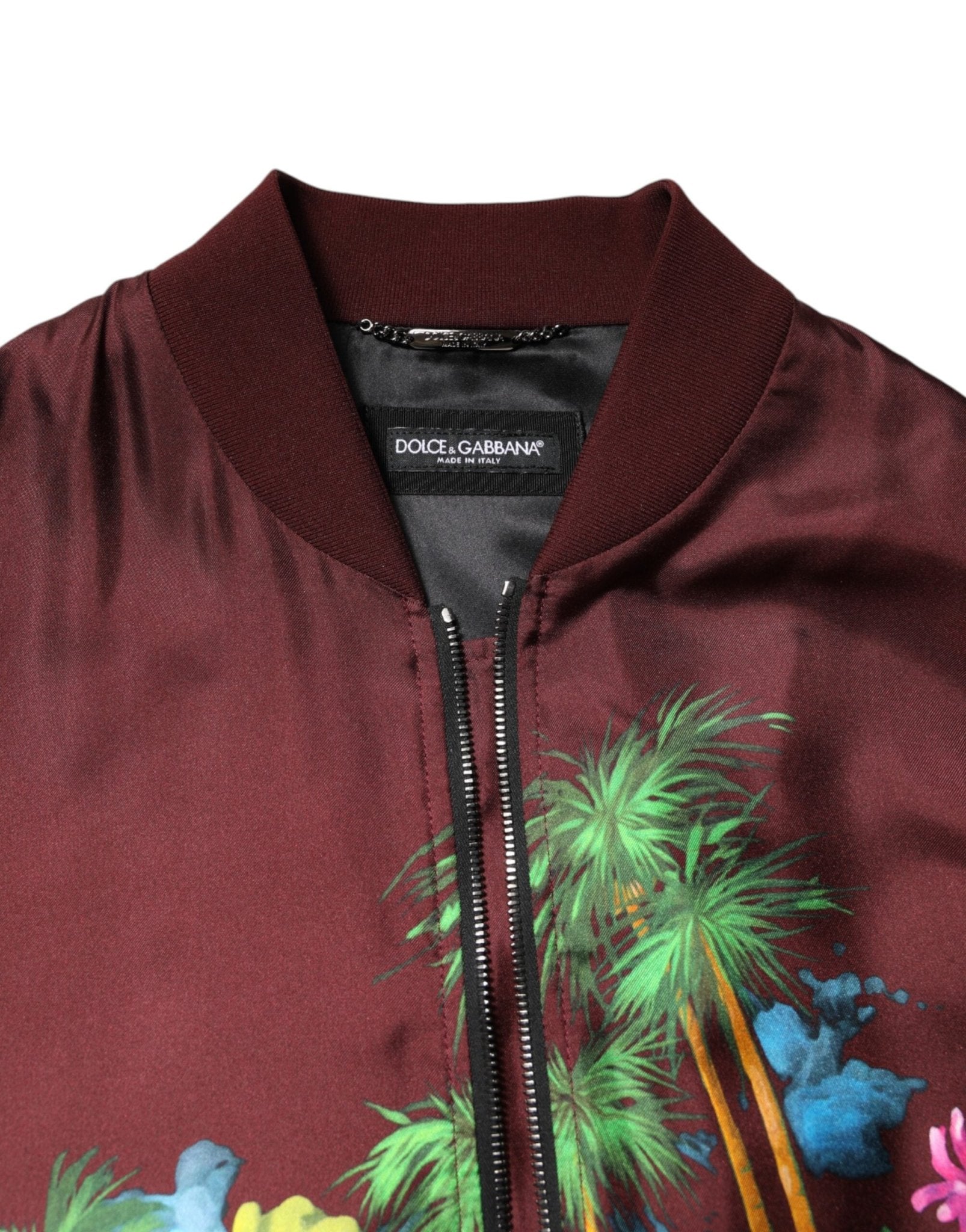 Dolce & Gabbana Maroon Floral Print Full Zip Bomber Jacket - Le schmidt