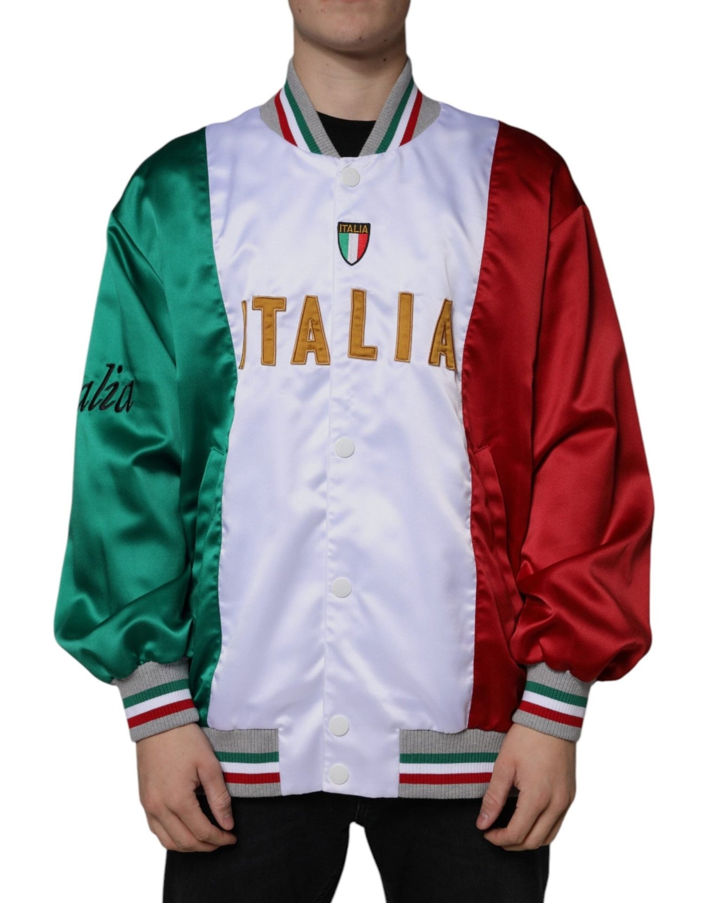 Dolce & Gabbana Multicolor Italia Button Down Bomber Jacket - Le schmidt