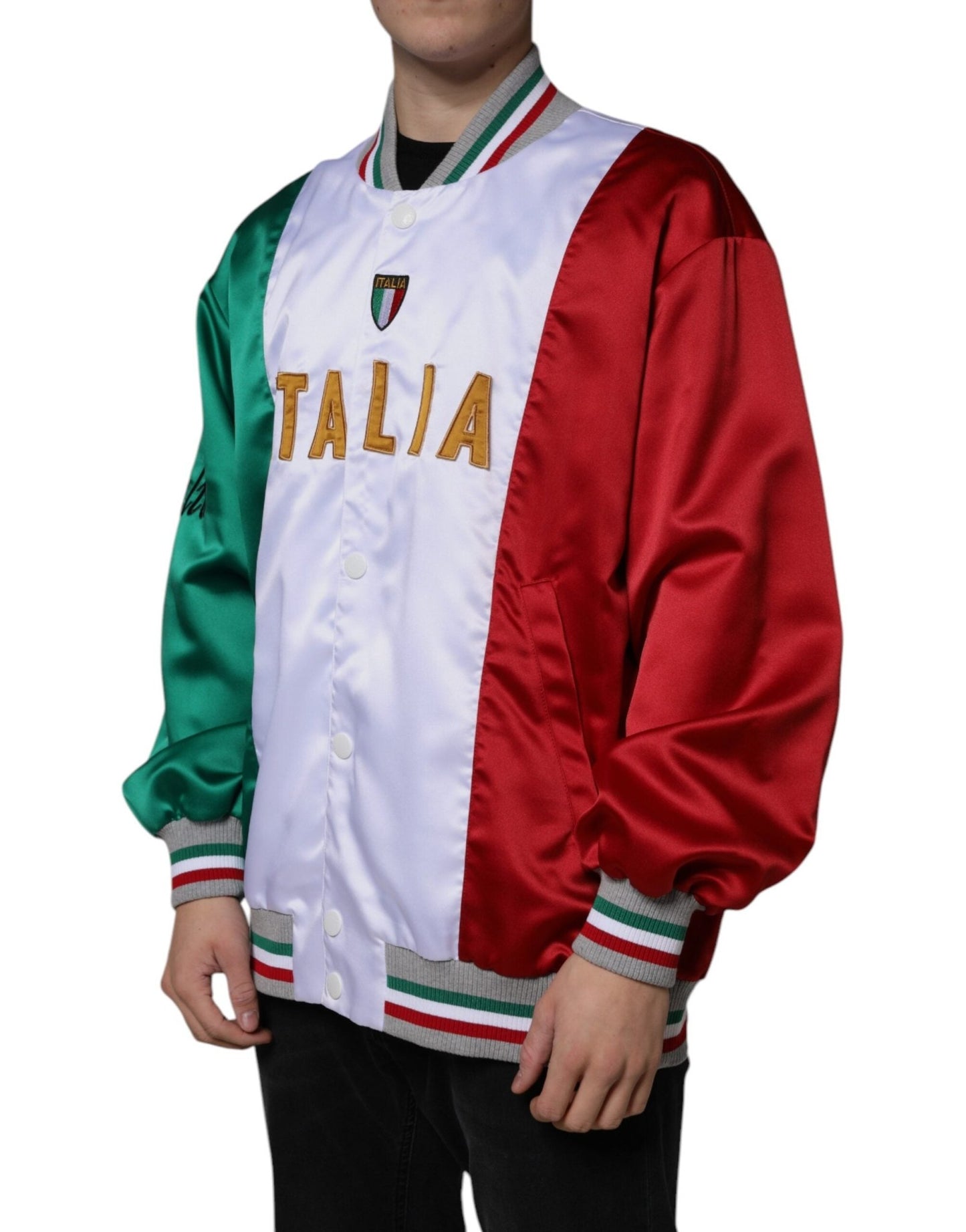 Dolce & Gabbana Multicolor Italia Button Down Bomber Jacket - Le schmidt
