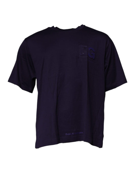 Dolce & Gabbana Navy Blue DG Logo Cotton Crew Neck T-shirt - Le schmidt