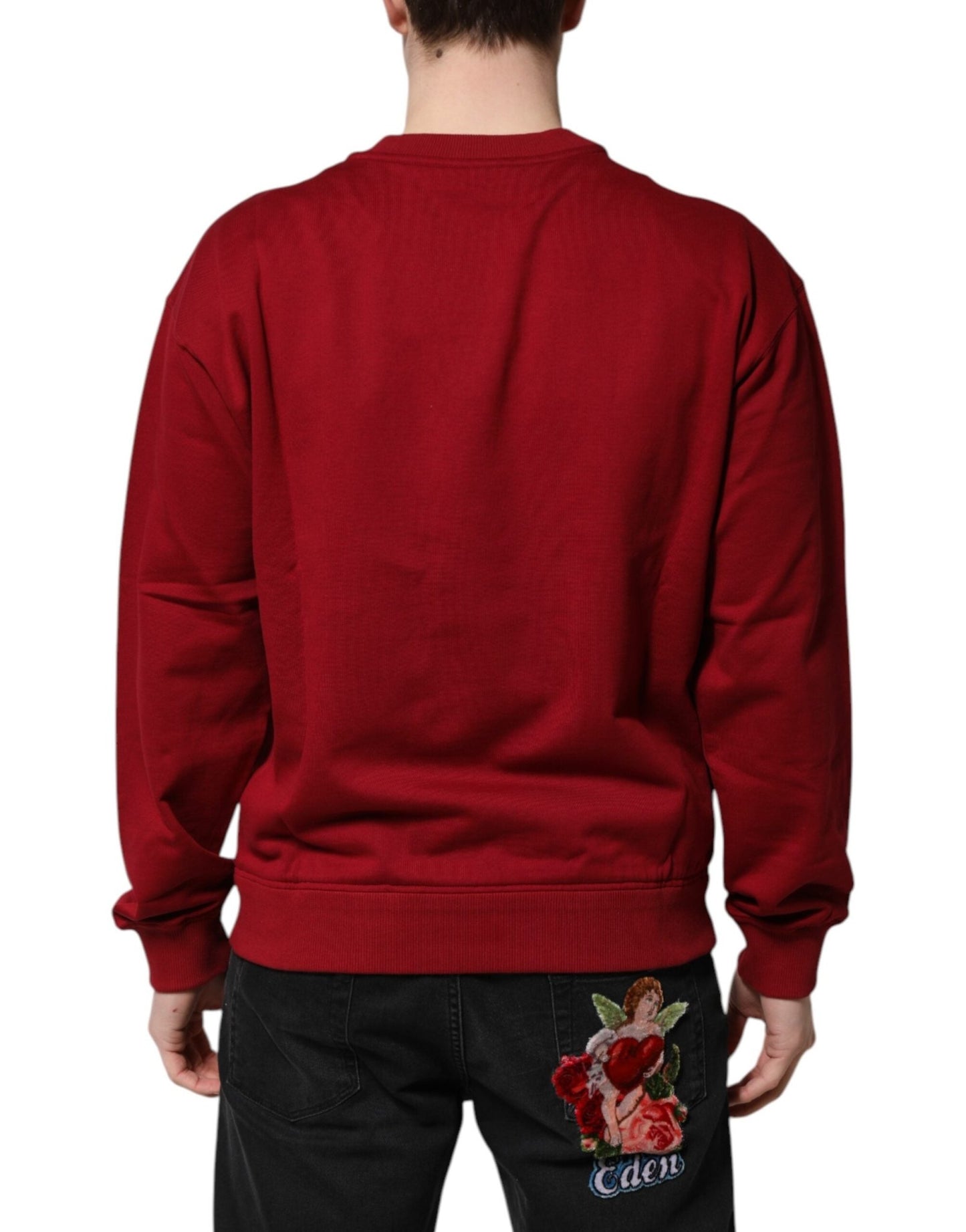 Dolce & Gabbana Red Embossed Logo Cotton Crew Neck Sweater - Le schmidt
