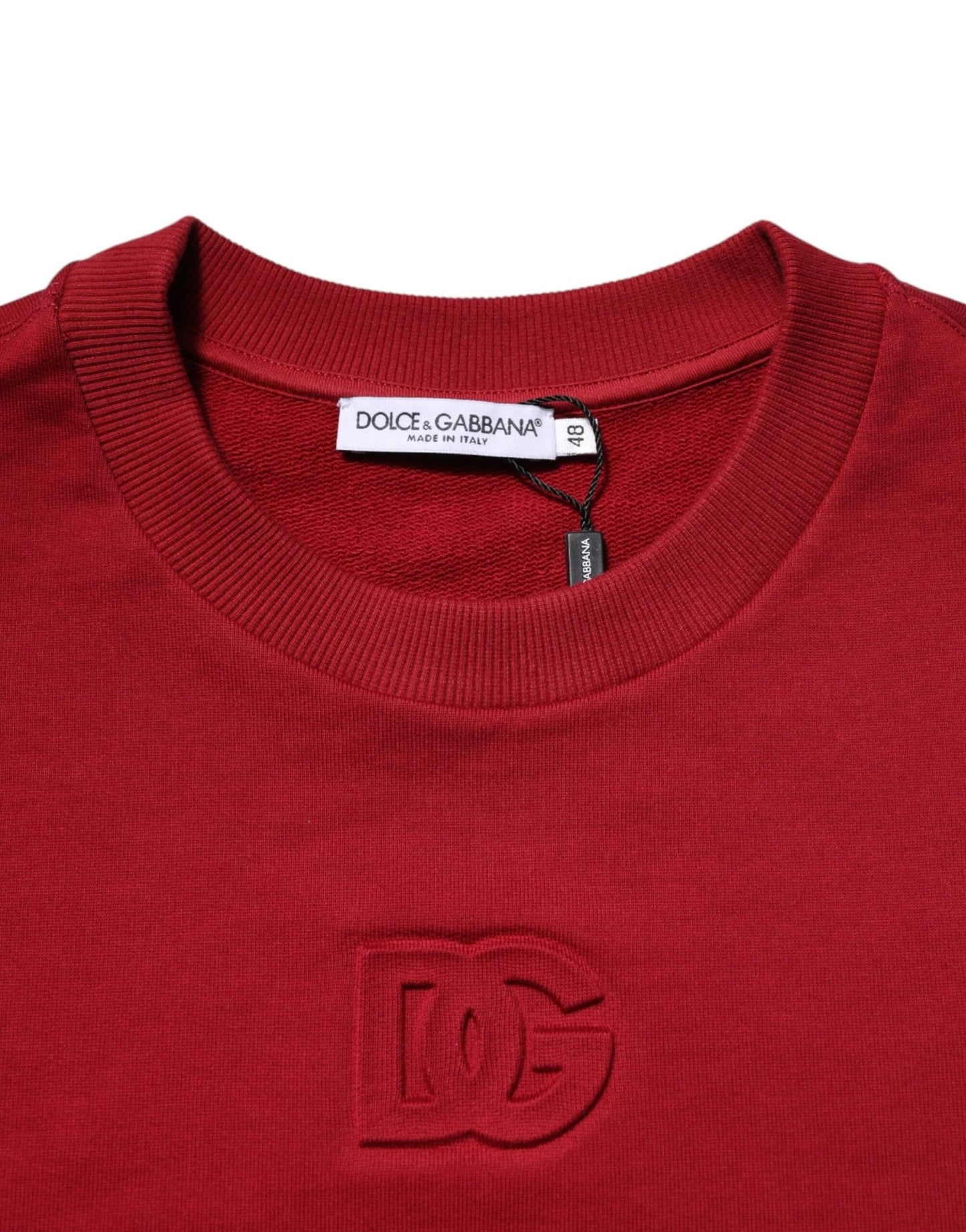 Dolce & Gabbana Red Embossed Logo Cotton Crew Neck Sweater - Le schmidt