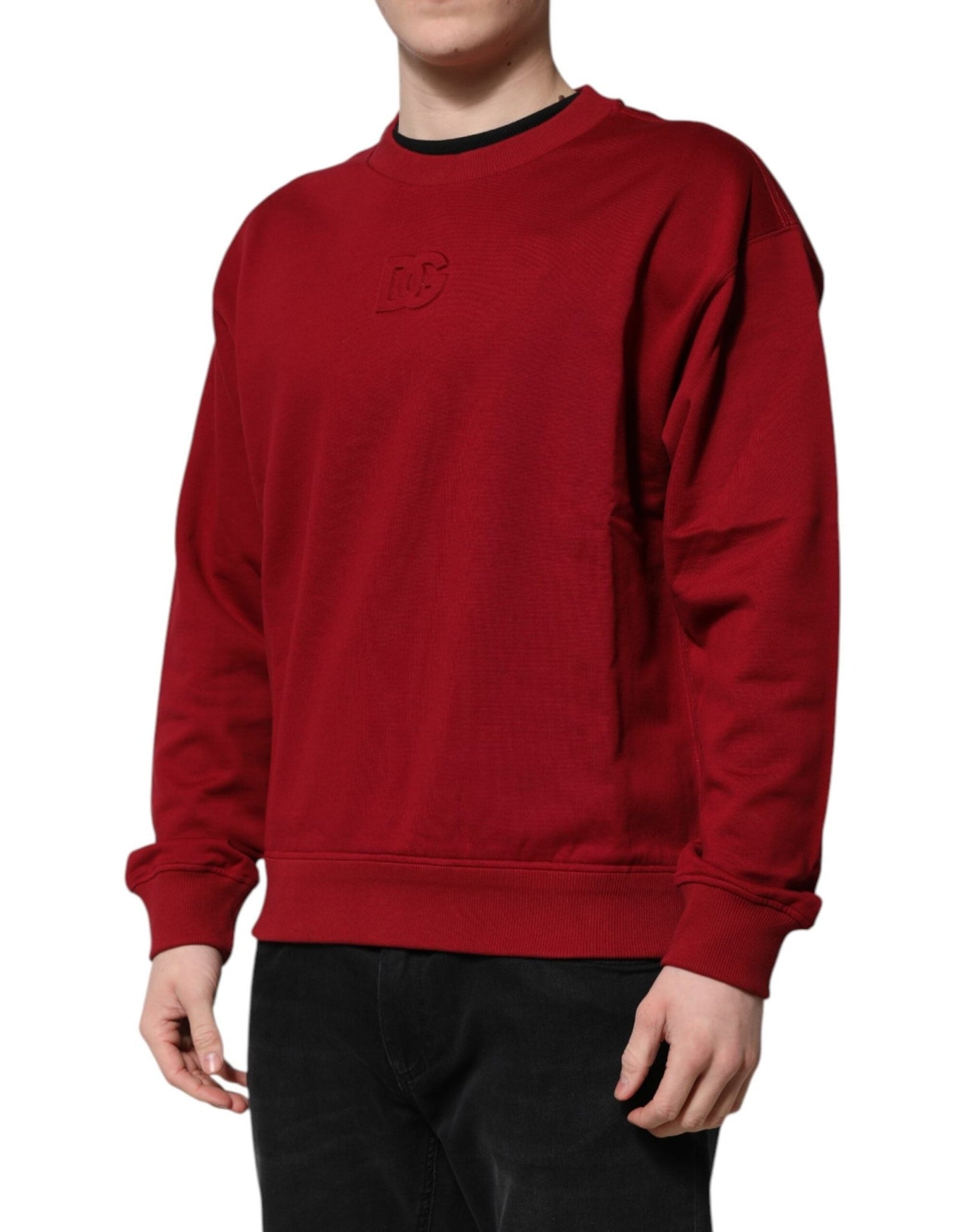 Dolce & Gabbana Red Embossed Logo Cotton Crew Neck Sweater - Le schmidt