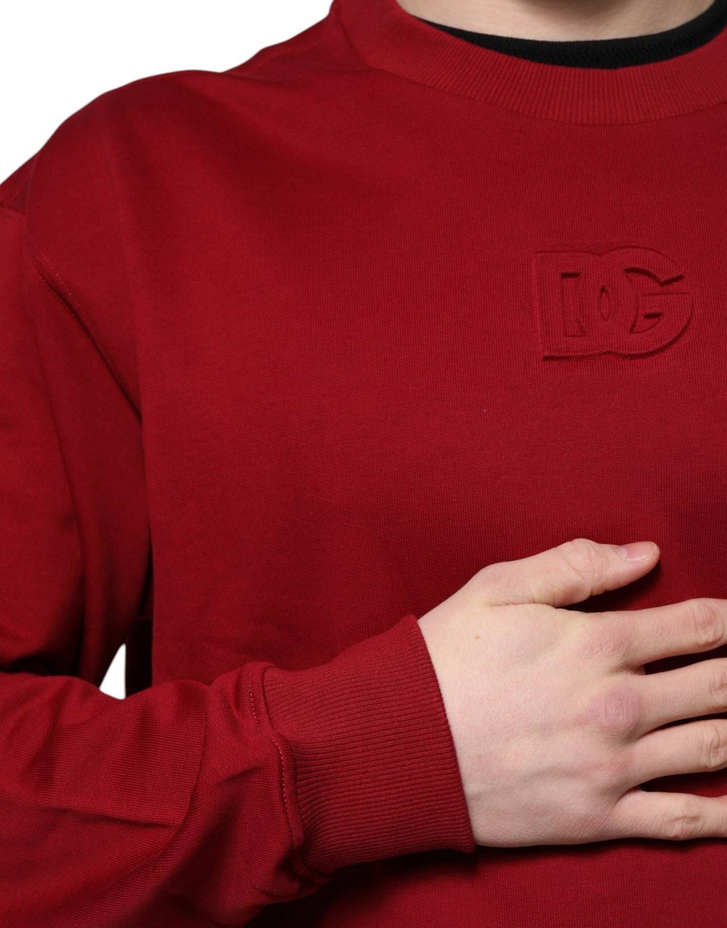 Dolce & Gabbana Red Embossed Logo Cotton Crew Neck Sweater - Le schmidt