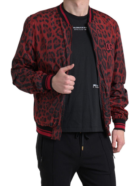 Dolce & Gabbana Red Leopard Bomber Short Coat Jacket - Le schmidt