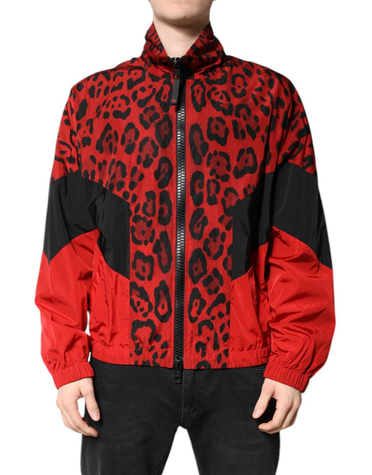 Dolce & Gabbana Red Leopard Nylon Bomber Full Zip Jacket - Le schmidt