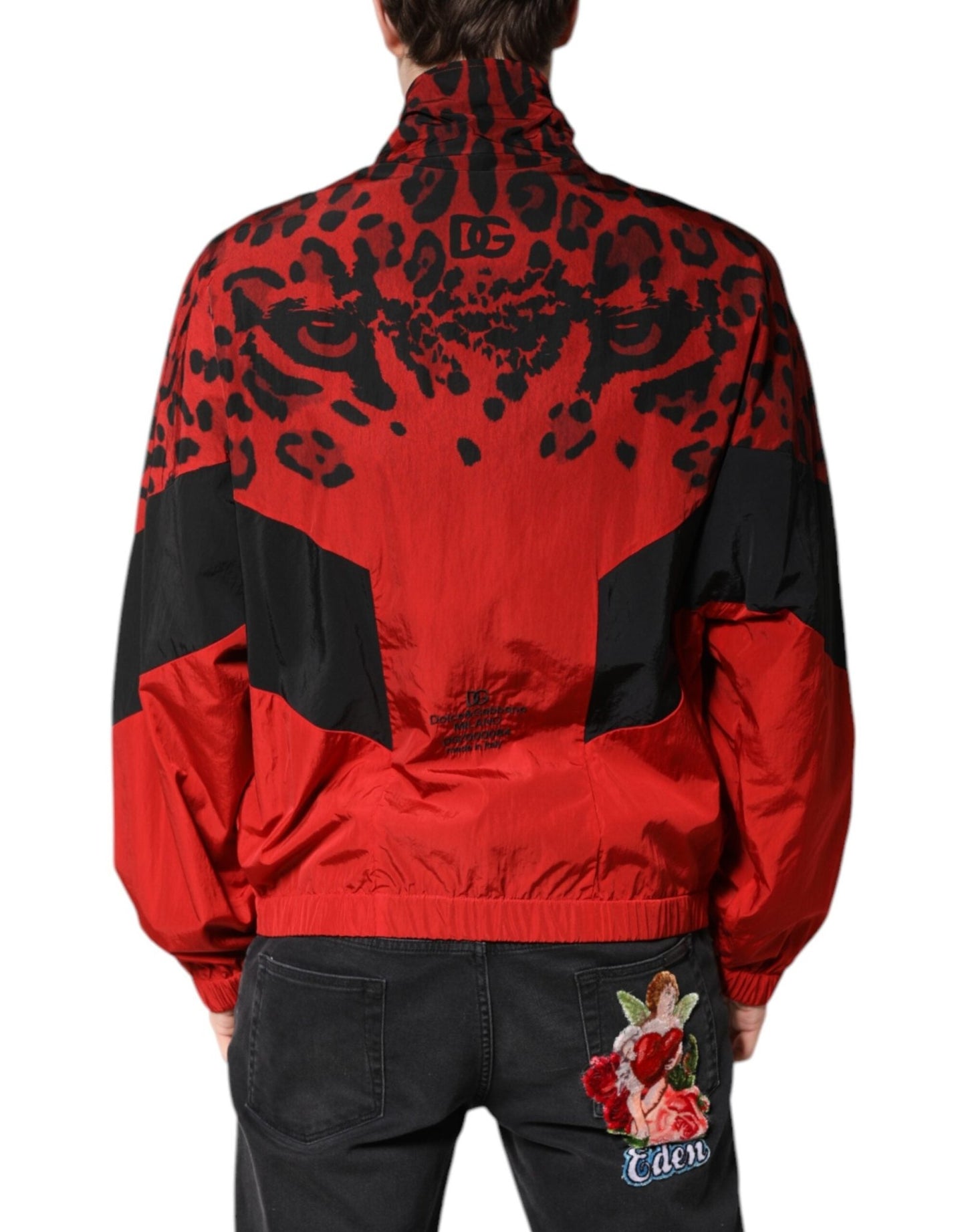 Dolce & Gabbana Red Leopard Nylon Bomber Full Zip Jacket - Le schmidt