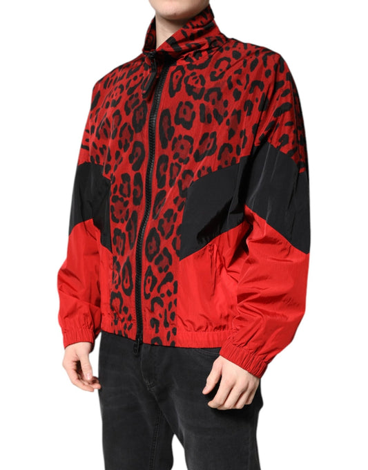 Dolce & Gabbana Red Leopard Nylon Bomber Full Zip Jacket - Le schmidt