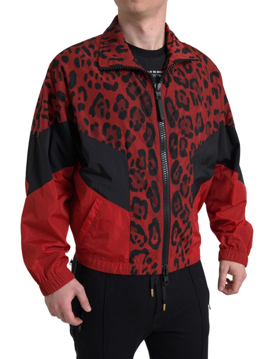Dolce & Gabbana Red Leopard Nylon Full Zip Sweater - Le schmidt