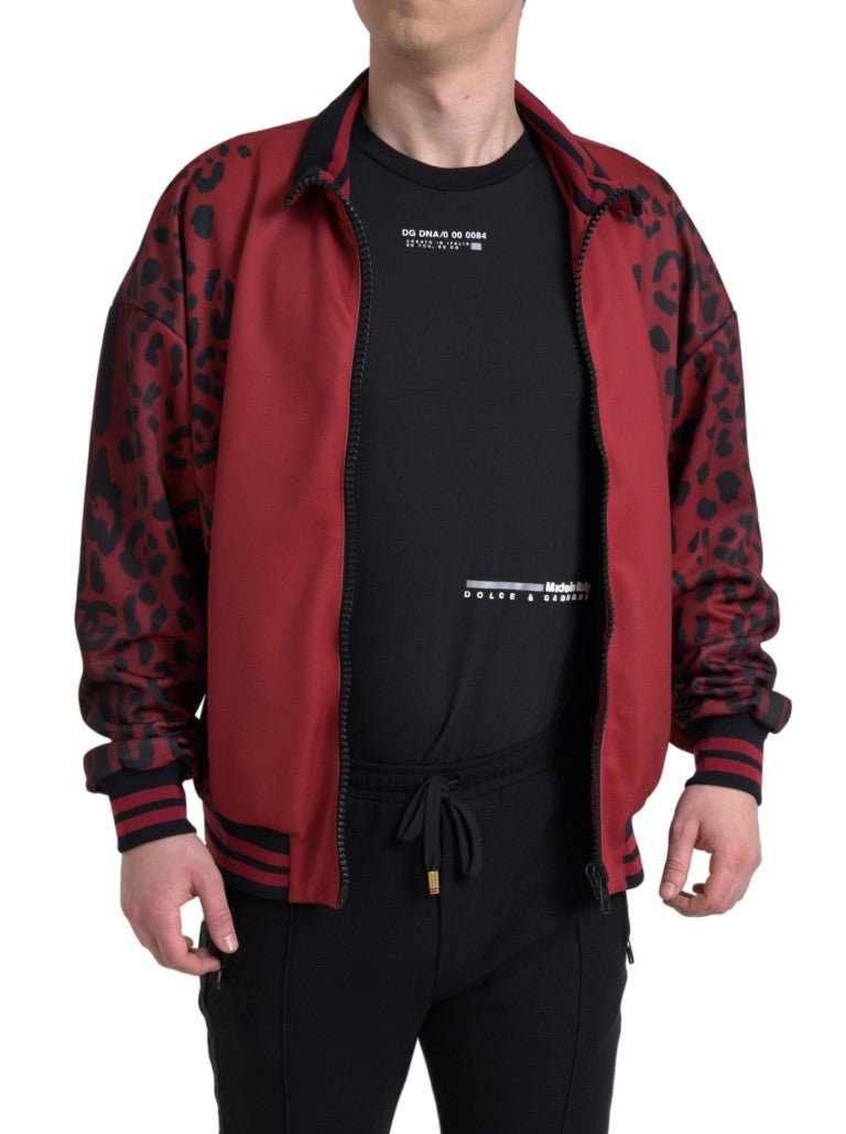 Dolce & Gabbana Red Leopard Polyester Bomber Full Zip Jacket - Le schmidt