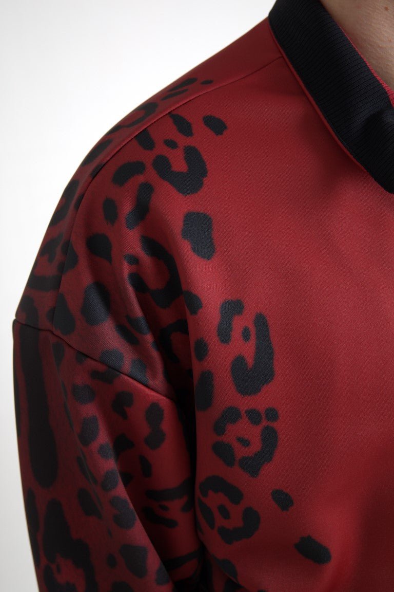 Dolce & Gabbana Red Leopard Polyester Bomber Full Zip Jacket - Le schmidt