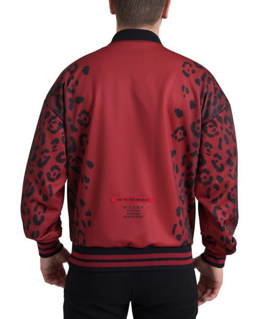 Dolce & Gabbana Red Leopard Polyester Bomber Full Zip Jacket - Le schmidt