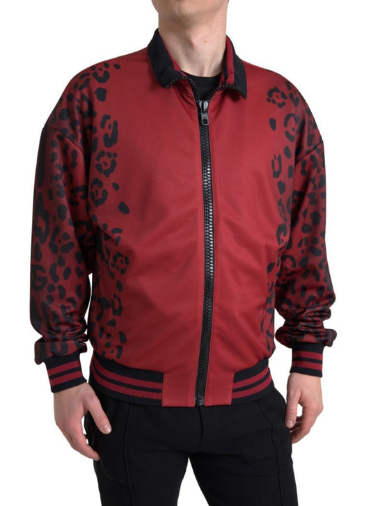 Dolce & Gabbana Red Leopard Polyester Bomber Full Zip Jacket - Le schmidt