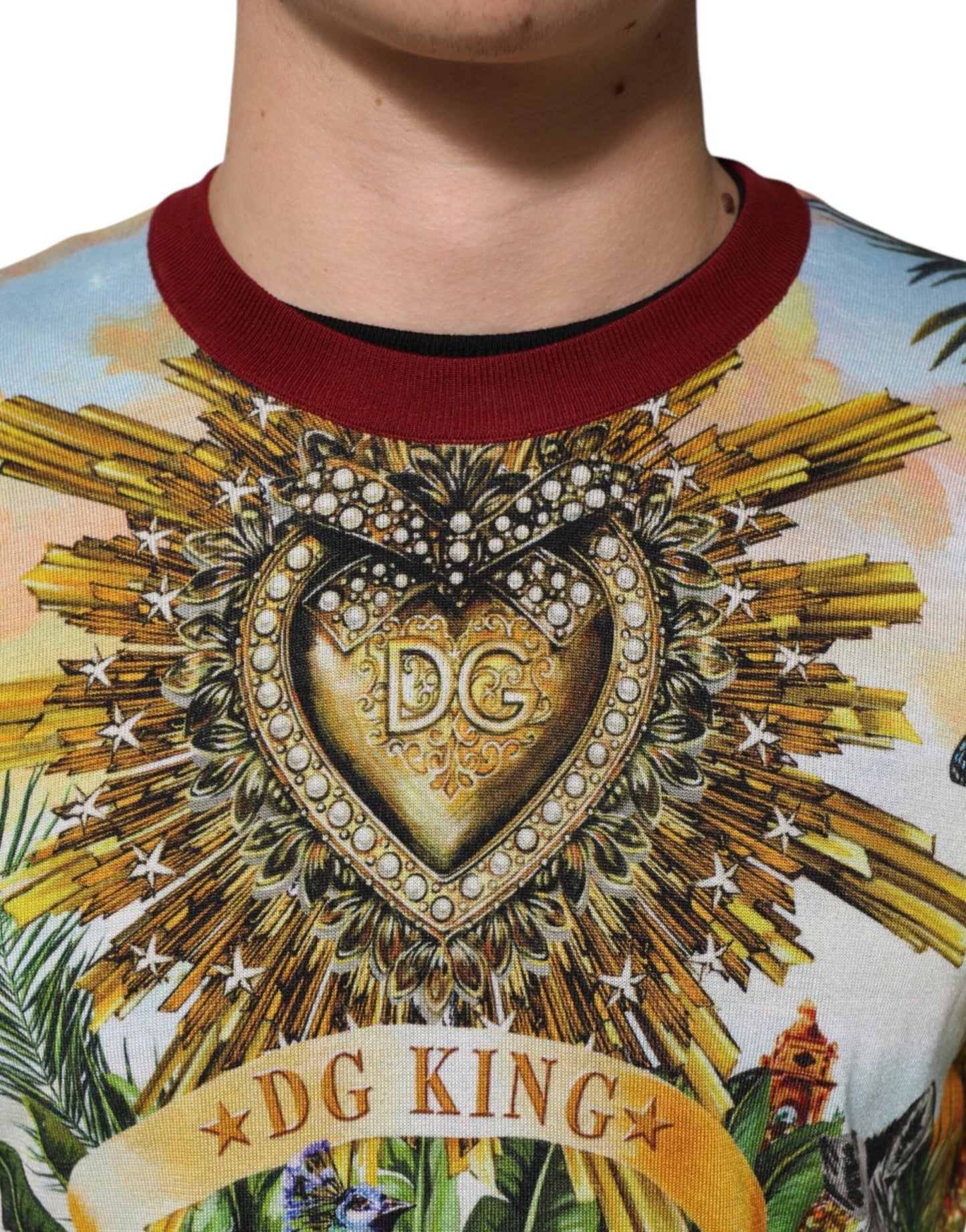 Dolce & Gabbana Tropical Heart Crown Silk Pullover Sweater - Le schmidt