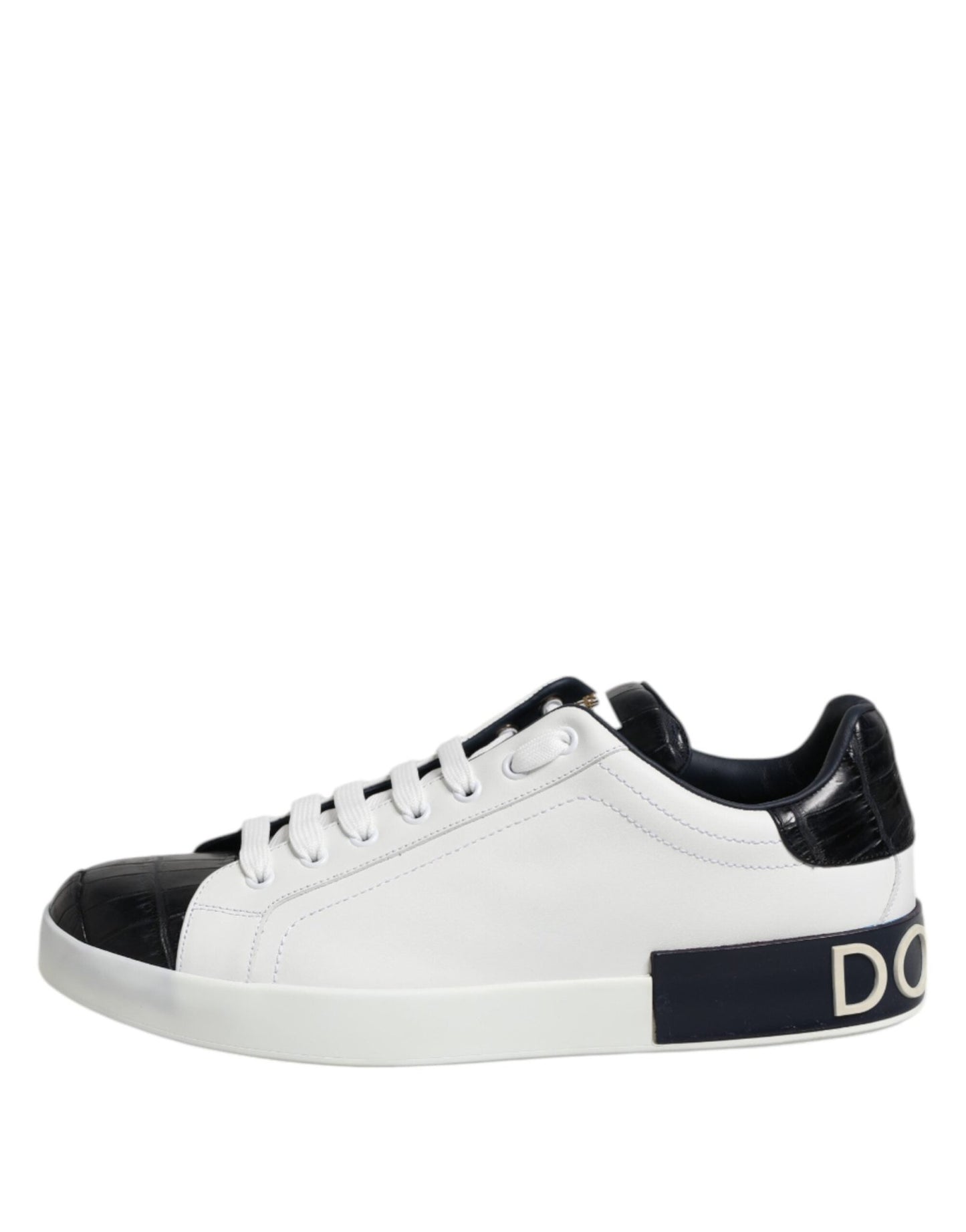 Dolce & Gabbana White Black Leather Portofino Sneaker Shoes - Le schmidt