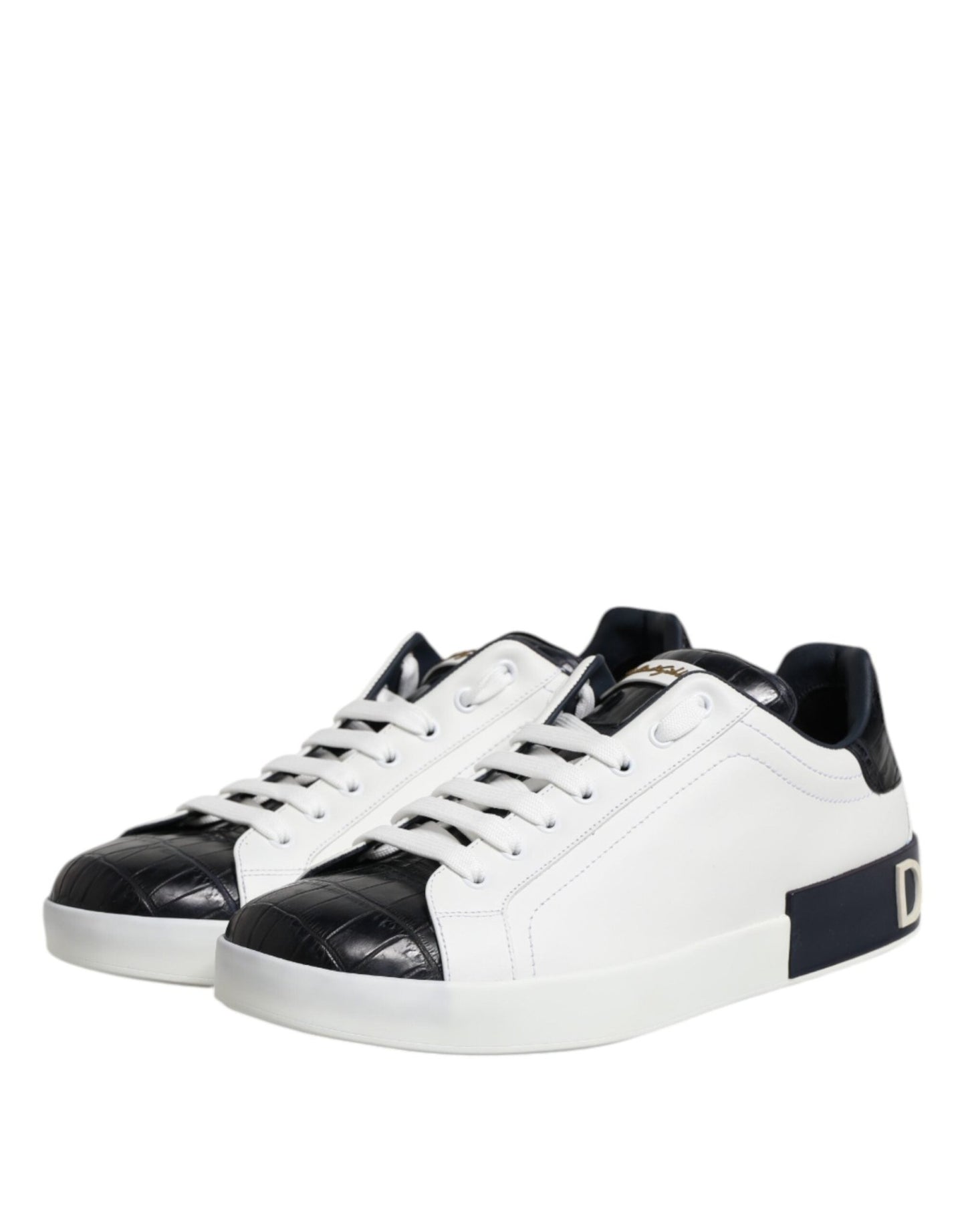 Dolce & Gabbana White Black Leather Portofino Sneaker Shoes - Le schmidt