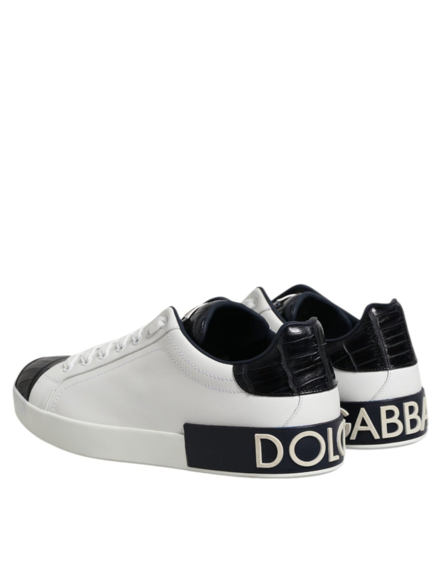 Dolce & Gabbana White Black Leather Portofino Sneaker Shoes - Le schmidt